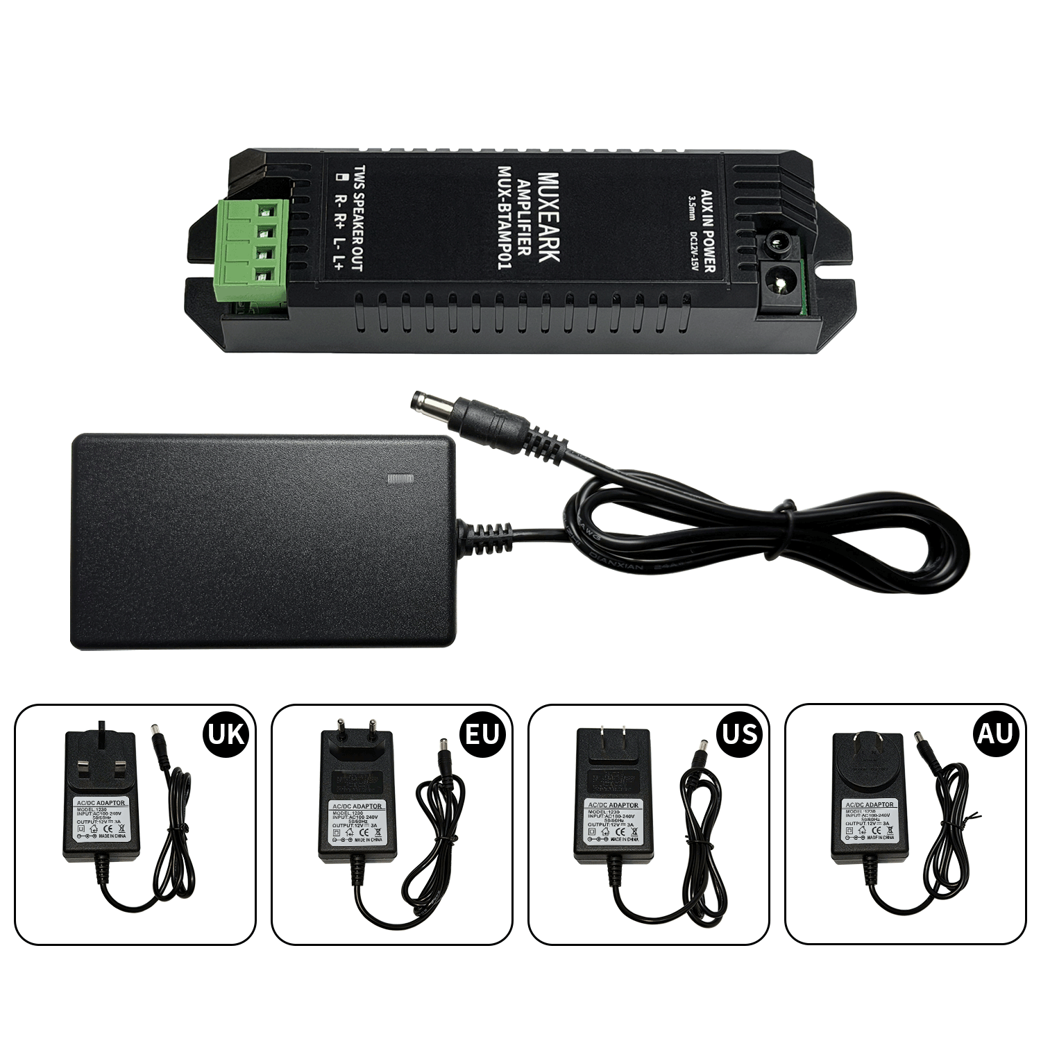 Home Cinema Bluetooth - Muxeark 12V3A 전원 어댑터 2채널 AUX