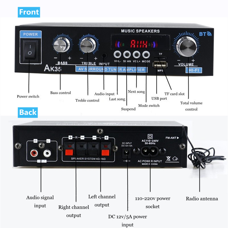 AK35 AK380 800W 가정용 전력 증폭기 2 채 - Home Cinema Bluetooth 리뷰 및 가격